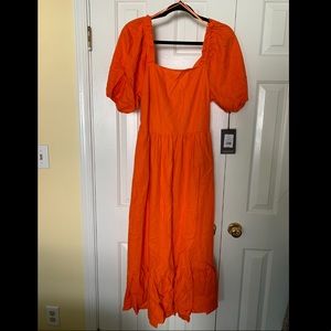 Who What Wear Orange Puff Elbow Dress